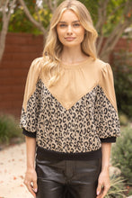 Load image into Gallery viewer, VOY Solid and Leopard Print French Terry Top in Brown