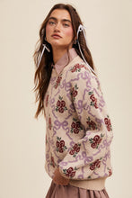 Load image into Gallery viewer, Listicle Jacquard Bow and Flower Pattern Knit Sweater in Taupe