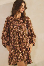 Load image into Gallery viewer, LovLov Corduroy Floral Print Mini Dress in Brown