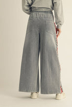 Load image into Gallery viewer, Jodifl Denim Wide Leg Pants with Leopard Side Stripes in Red/Denim
