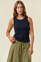 Load image into Gallery viewer, Doe & Rae Rhinestone Ribbed Tank Top in Black