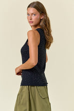 Load image into Gallery viewer, Doe & Rae Rhinestone Ribbed Tank Top in Black