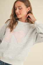 Load image into Gallery viewer, Cloud Ten Sweatshirt with Velvet Bow Patch on Front in Heather Grey