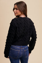 Load image into Gallery viewer, Listicle Open Front Cable Knit Cardigan with Contrasting Color Bow Tie Front in Black