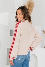 Load image into Gallery viewer, Sew in Love Knit Sweater with Contrasting Stripes in Taupe/Ruby