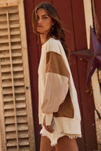 Load image into Gallery viewer, Oddi Color Block Terry Knit Sweatshirt with Contrasting Ribbed Sleeves in Ivory Multi