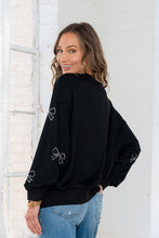 Load image into Gallery viewer, Sew in Love Terry Knit Sweatshirt with Rhinestone Bows in Black
