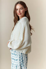 Load image into Gallery viewer, Peach Love Open Knit Henley Sweater in Ivory