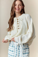 Load image into Gallery viewer, Peach Love Open Knit Henley Sweater in Ivory