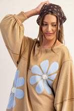 Load image into Gallery viewer, ee:some Mineral Washed Floral Applique Terry Knit Dress in Toffee Blue Breeze