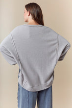 Load image into Gallery viewer, Fantastic Fawn OVERSIZED Waffle Knit Top with Plaid Pumpkin Patch Front In Heather Grey