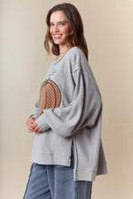 Load image into Gallery viewer, Fantastic Fawn OVERSIZED Waffle Knit Top with Plaid Pumpkin Patch Front In Heather Grey