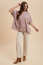 Load image into Gallery viewer, AnnieWear OVERSIZED Mixed Plaid Gingham Top in Violet Purple/Sand