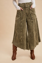Load image into Gallery viewer, AnnieWear Frayed Hem Corduroy Cropped Wide Leg Pants in Olive
