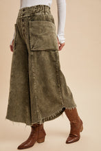 Load image into Gallery viewer, AnnieWear Frayed Hem Corduroy Cropped Wide Leg Pants in Olive