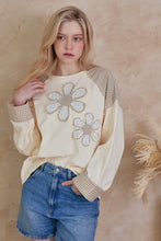 Load image into Gallery viewer, mello. Checkered Contrast Top with Daisy Patches in Multi Brown