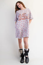 Load image into Gallery viewer, Easel Terry Knit Floral Print Mini Dress with USA Letter patched Front in Heather Grey