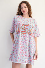 Load image into Gallery viewer, Easel Terry Knit Floral Print Mini Dress with USA Letter patched Front in Heather Grey