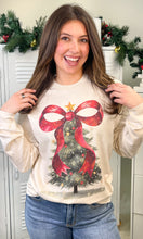Load image into Gallery viewer, Sugar Stitch Christmas Tree with Red Bow T-Shirt with Rhinestone Details in Natural