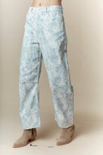 Load image into Gallery viewer, Peach Love Leaf Print Corduroy Barrel Pants in Ivory/Blue