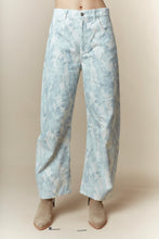 Load image into Gallery viewer, Peach Love Leaf Print Corduroy Barrel Pants in Ivory/Blue