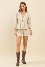 Load image into Gallery viewer, TCEC Solid Color Textured Peplum Top in Natural