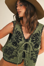 Load image into Gallery viewer, AnnieWear Punching Crochet Suede Vest in Olive
