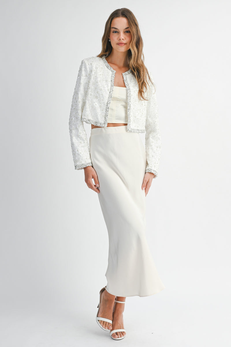 MABLE Beaded Lace Applique Bolero Jacket in Off White – June Adel