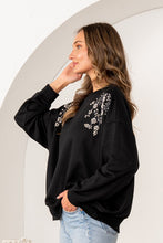 Load image into Gallery viewer, Sew in Love Floral Rhinestone Sweatshirt in Black