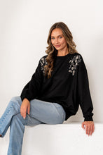 Load image into Gallery viewer, Sew in Love Floral Rhinestone Sweatshirt in Black