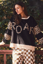Load image into Gallery viewer, Oddi OVERSIZED Color Block Top with ROAR Letter patched Front in Black Leopard