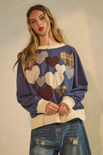 Load image into Gallery viewer, Oddi Mixed Hear Applique Knit Top in Navy Multi