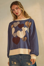 Load image into Gallery viewer, Oddi Mixed Hear Applique Knit Top in Navy Multi