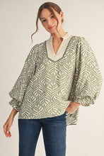Load image into Gallery viewer, Jodifl Boho Leaf Print Top in Sage