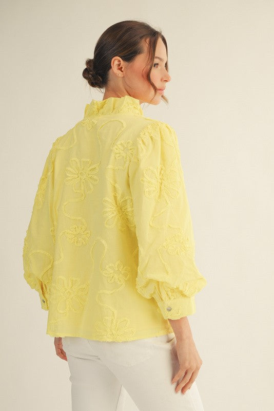 Jodifl Solid Color Textured 3D Floral Top in Yellow – June Adel