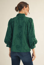 Load image into Gallery viewer, Jodifl Solid Color Textured 3D Floral Top in Hunter Green