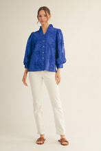 Load image into Gallery viewer, Jodifl Solid Color Textured 3D Floral Top in Royal