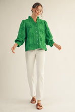 Load image into Gallery viewer, Jodifl Solid Color Textured 3D Floral Top in Kelly Green ON ORDER