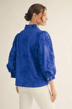 Load image into Gallery viewer, Jodifl Solid Color Textured 3D Floral Top in Royal
