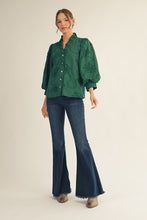 Load image into Gallery viewer, Jodifl Solid Color Textured 3D Floral Top in Hunter Green