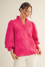 Load image into Gallery viewer, Jodifl Solid Color Textured 3D Floral Top in Bubble Gum
