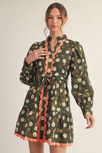 Load image into Gallery viewer, Jodifl Scallop Edge Detail Button Down Floral Dress in Olive