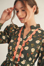 Load image into Gallery viewer, Jodifl Scallop Edge Detail Button Down Floral Dress in Olive