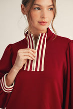 Load image into Gallery viewer, Jodifl Solid Color Casual Mini Dress with Stripe Details in Burgundy