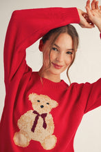 Load image into Gallery viewer, Jodifl Solid Color Knit Sweater with Teddy Bear Front in Red