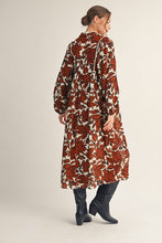 Load image into Gallery viewer, Jodifl Smocked Chest Floral Print Midi Dress in Brown