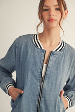 Load image into Gallery viewer, Jodifl Washed Denim Jacket with Contrasting Stripes in Denim