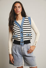 Load image into Gallery viewer, Forte Denim Trim Button Down Knit Vest in Stripes
