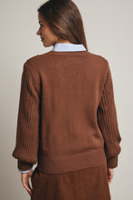 Load image into Gallery viewer, Forte Midweight Knit Floral Embroidered Sweater in Mocha