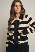Load image into Gallery viewer, Forte Striped Knit Front Tie Cardigan in Black